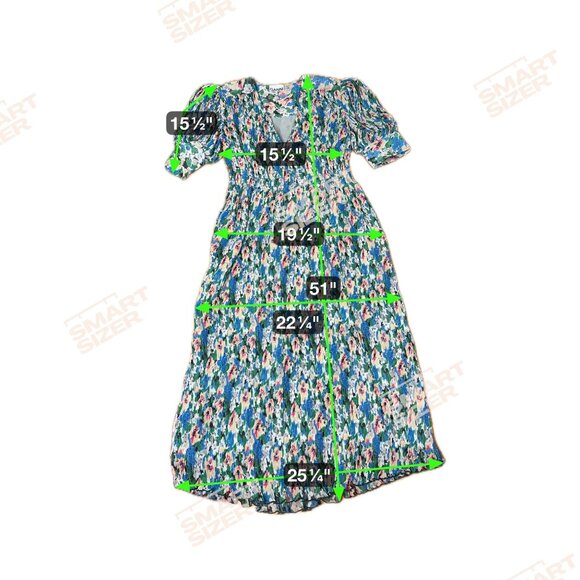 GANNI Pleated Georgette Midi Dress Puff Sleeves Smocked Floral Azure Blue NWT 4 - Picture 7 of 13